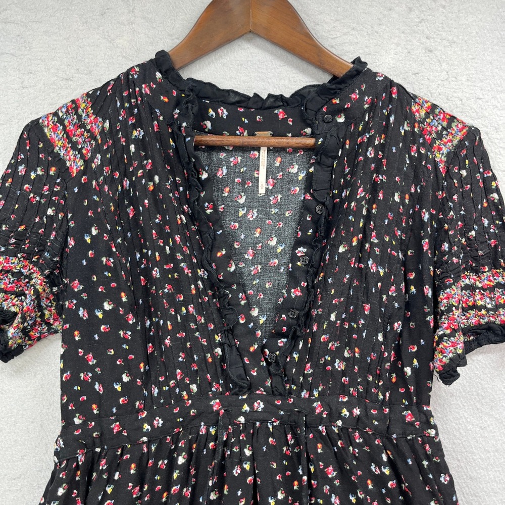 Free People Rare Feelings Maxi Dress Womens Small Black Floral Tiered Boho - Picture 2 of 15